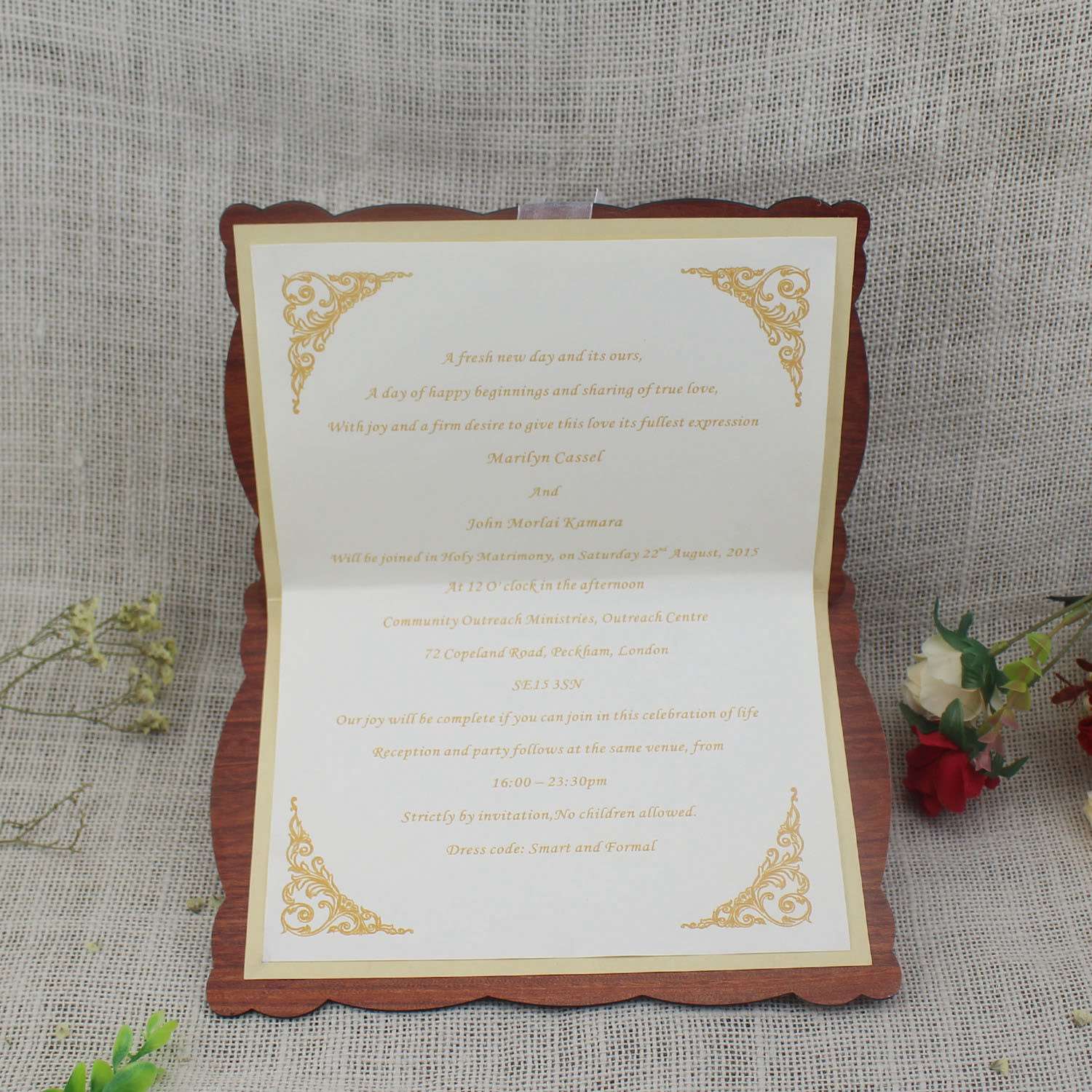 Wooden Wedding Invitation Card With Glitter Paper Invitation Card Customized 